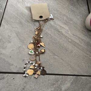 Gold Charm Necklace with Pearls